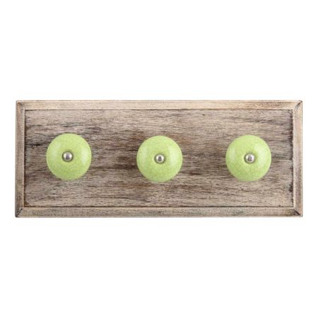 Green Black Crackle Ceramic Wooden Hooks